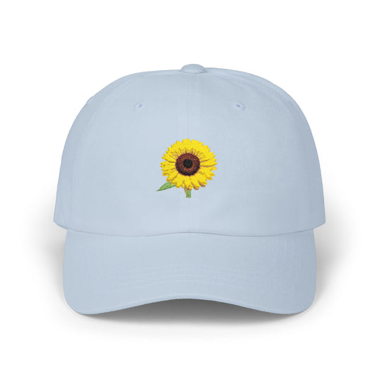 Sunflower 'Mom' Dad Cap — Embroidered Floral Baseball Hat, black font