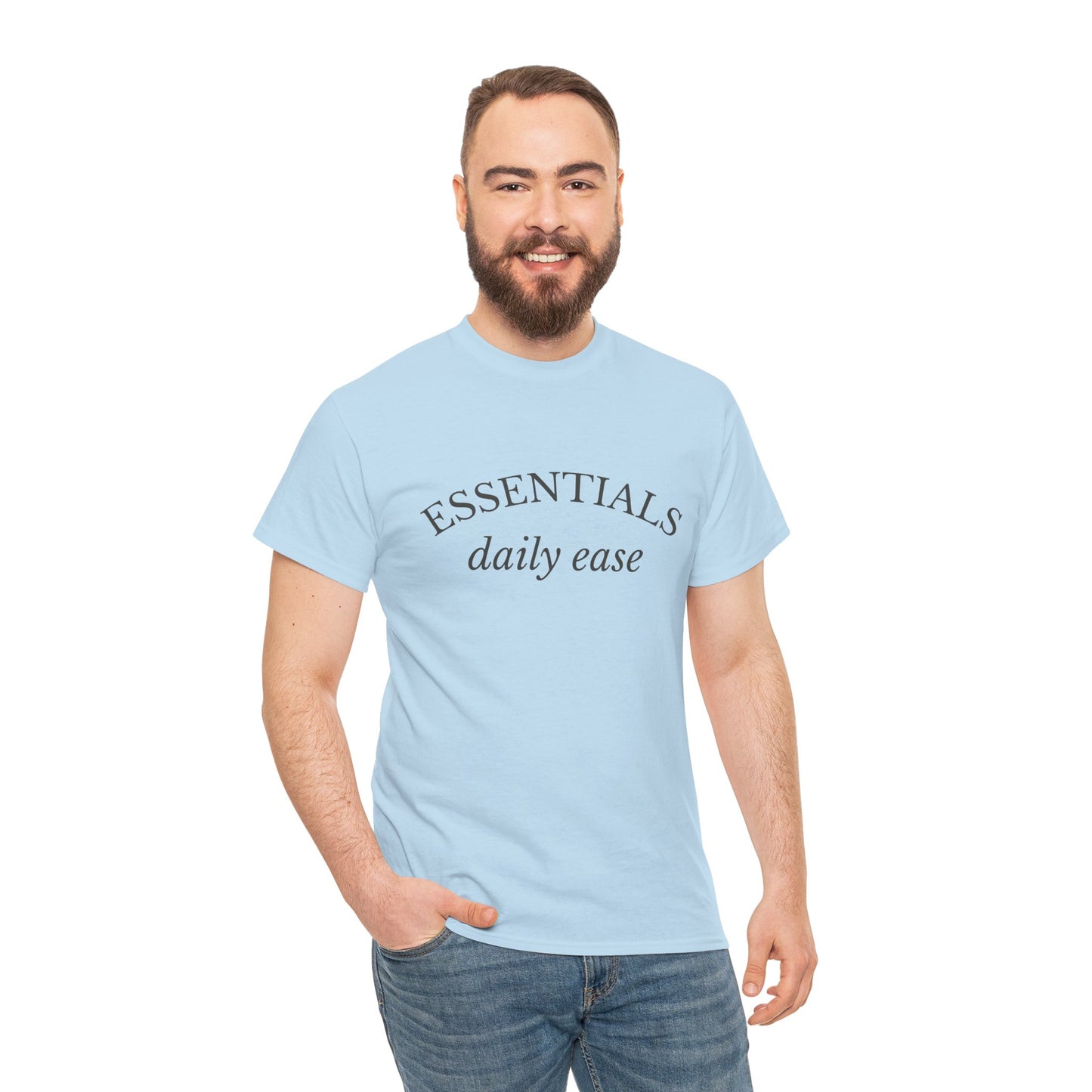 Essentials Embroidered Unisex Heavy Cotton Tee | Daily Ease Curved Text T-Shirt | Minimalist Everyday Shirt