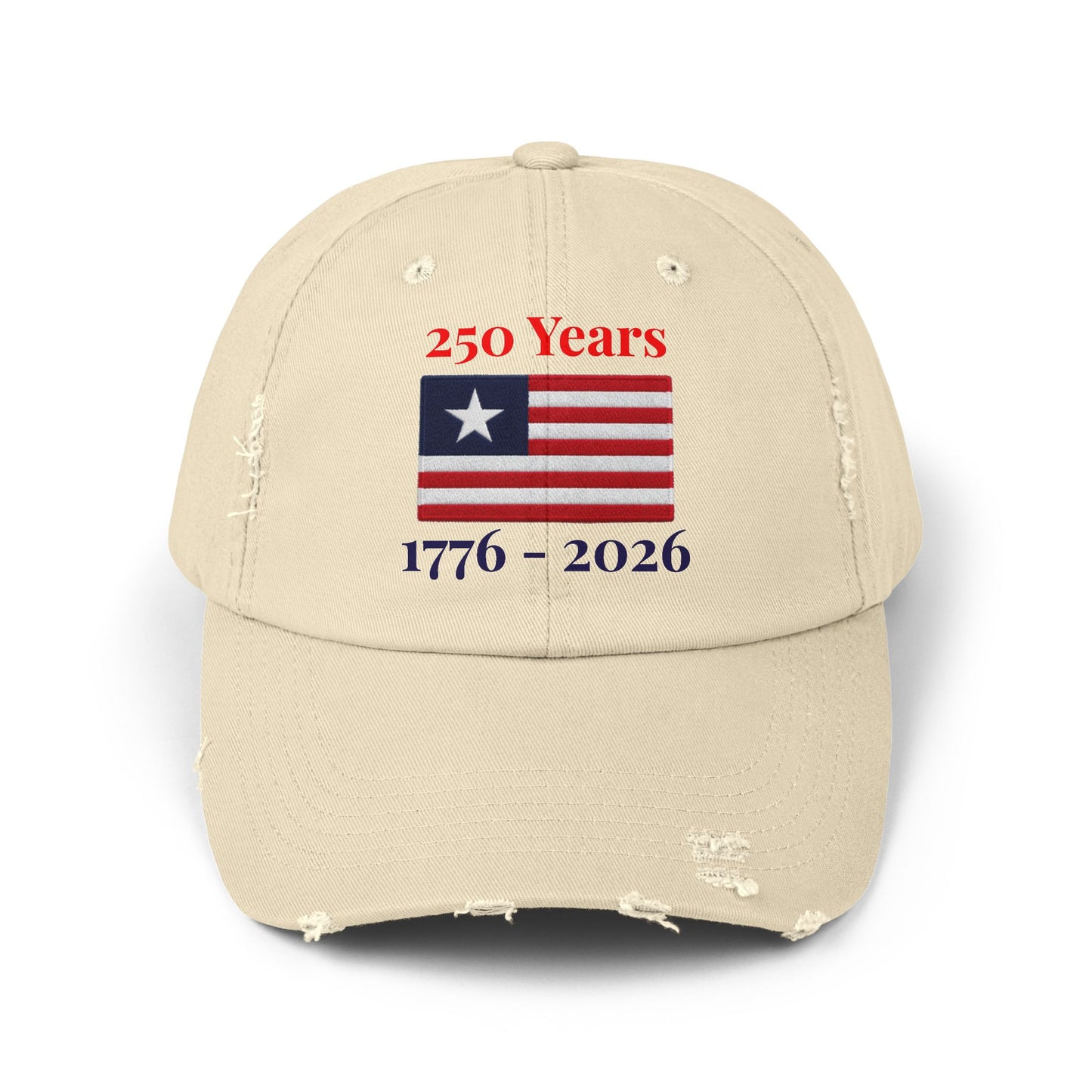 USA 250 Years Embroidered Distressed Dad Cap | 1776–2026 Patriotic Flag Hat