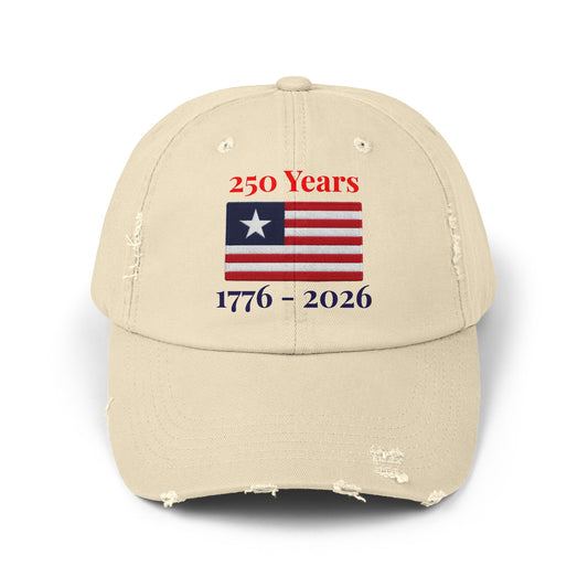 USA 250 Years Embroidered Distressed Dad Cap | 1776–2026 Patriotic Flag Hat