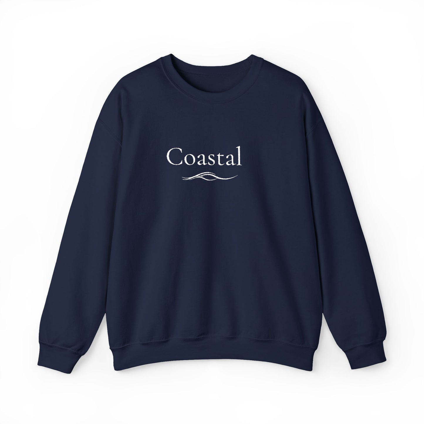 Coastal Crewneck Sweatshirt — Minimal Nautical Wave Graphic
