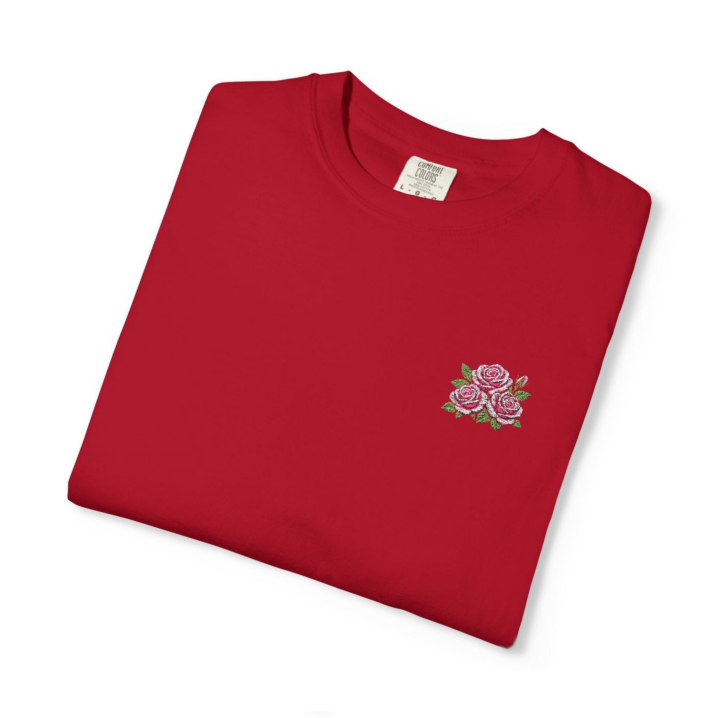 Simple Rose Bouquet Embroidered T-Shirt with Sleeve Detail
