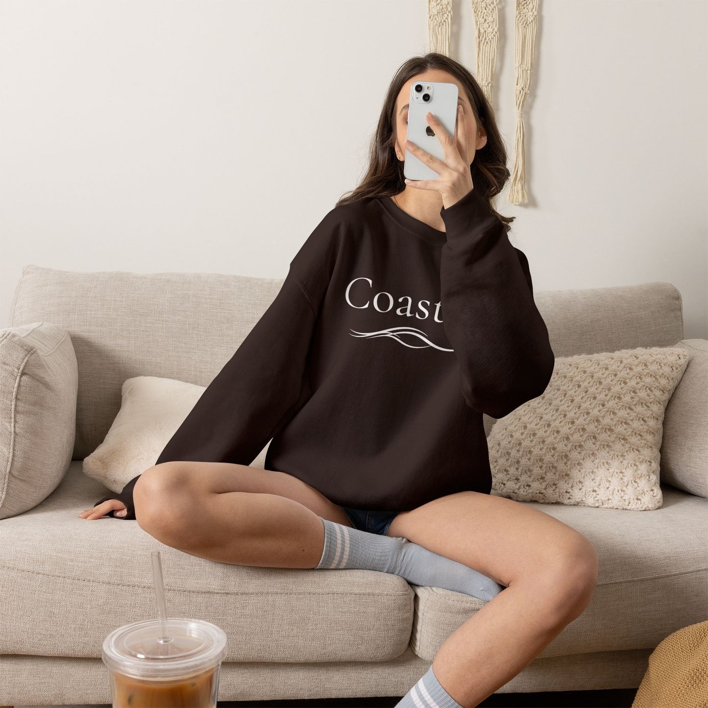 Personalize Embroidered crewneck Sweatshirt — Use your own words on front and left sleeve