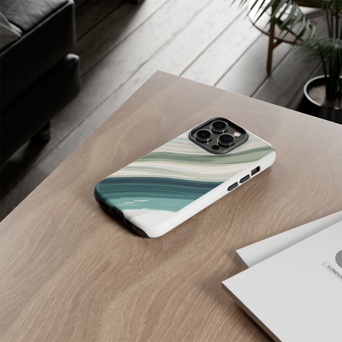 Sea Glass Drift Phone Case – Coastal Abstract Ocean Waves iPhone Case | Sage Green Minimalist Protective Cover