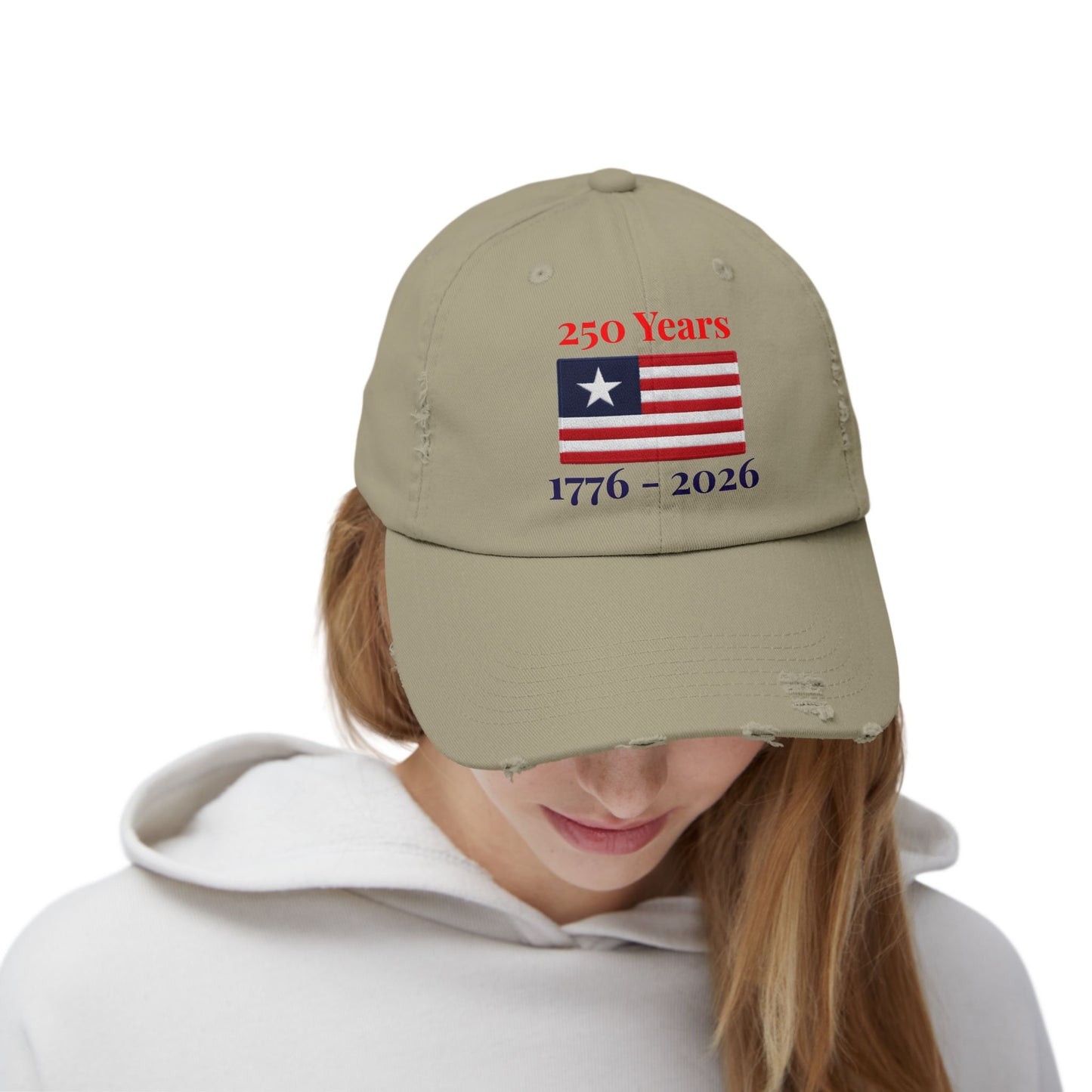 USA 250 Years Embroidered Distressed Dad Cap | 1776–2026 Patriotic Flag Hat