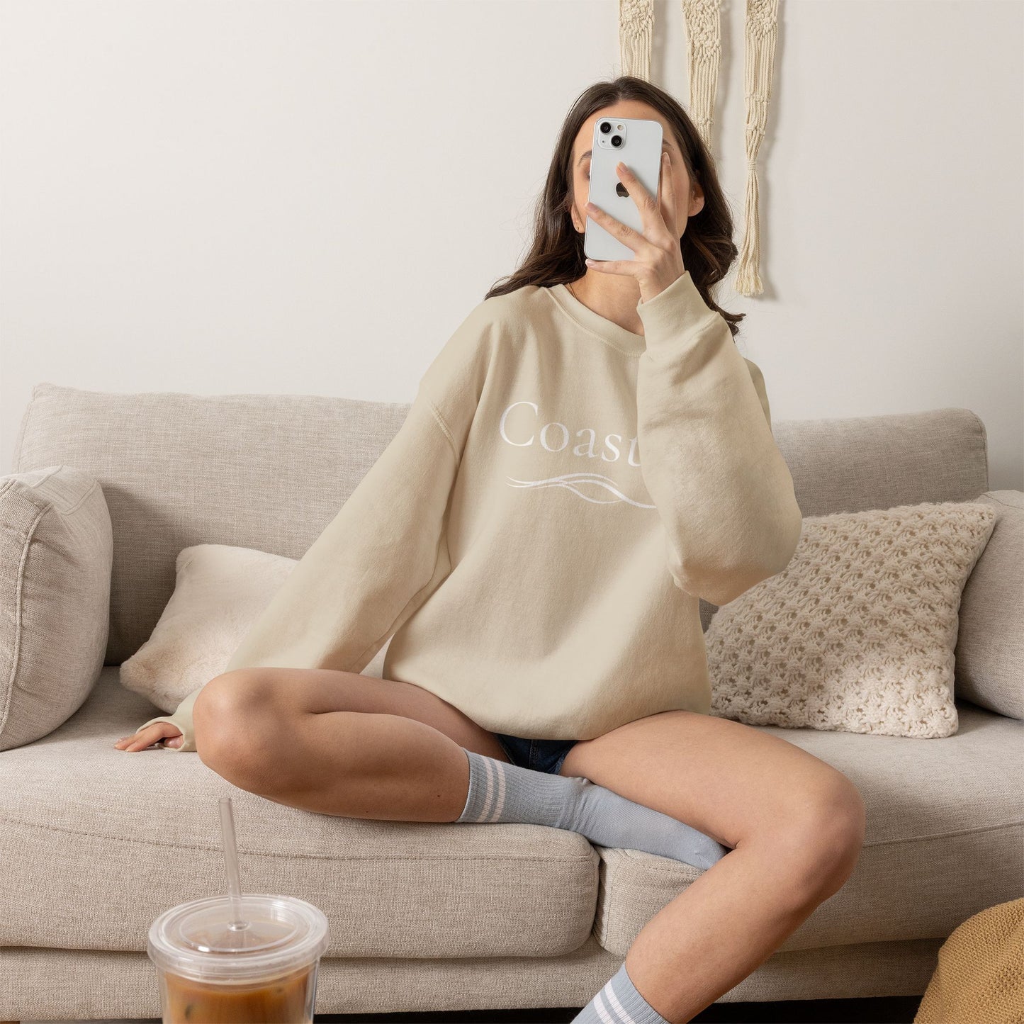 Personalize Embroidered crewneck Sweatshirt — Use your own words on front and left sleeve