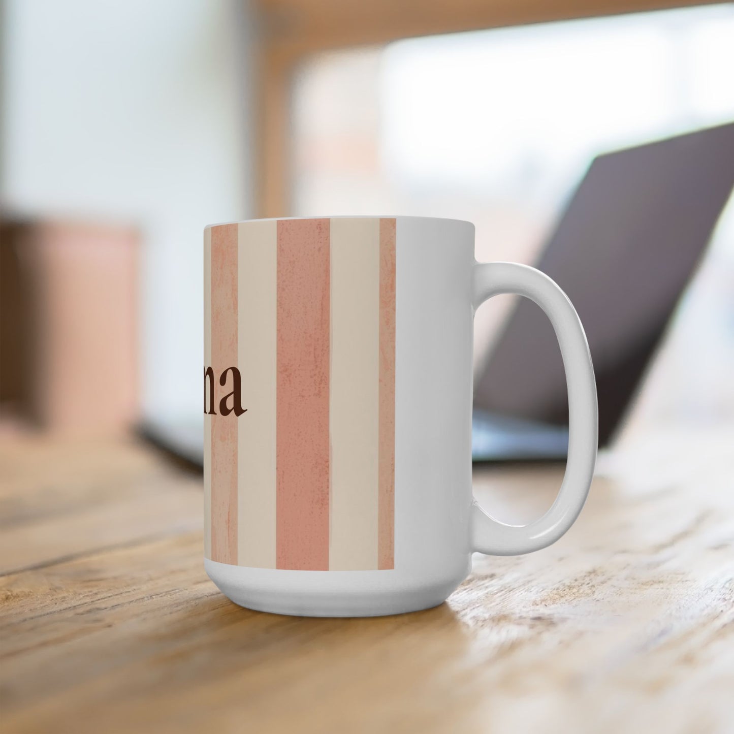Pink Striped Mama Mug - Feminine Mother's Day Coffee Cup ( 15oz)