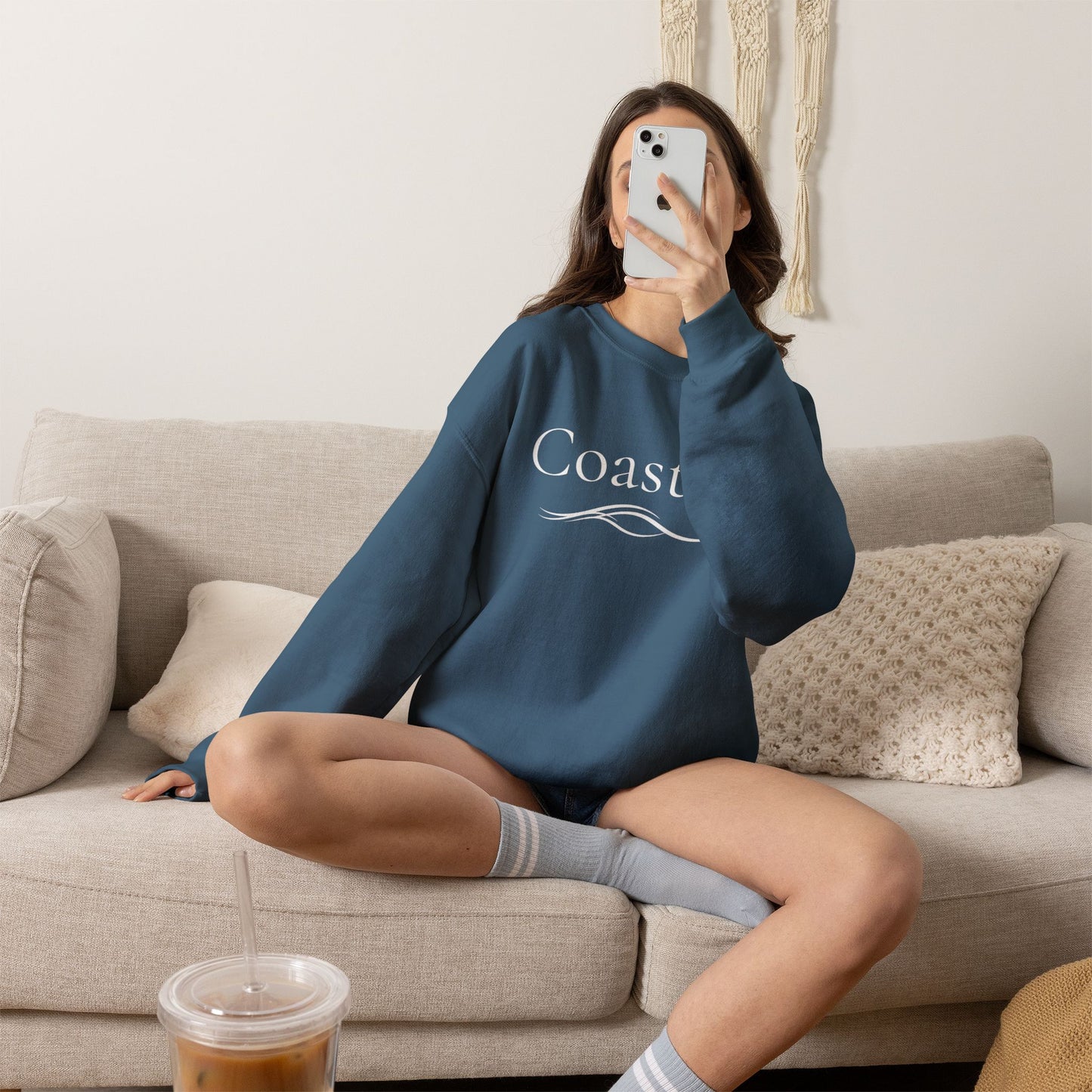Personalize Embroidered crewneck Sweatshirt — Use your own words on front and left sleeve