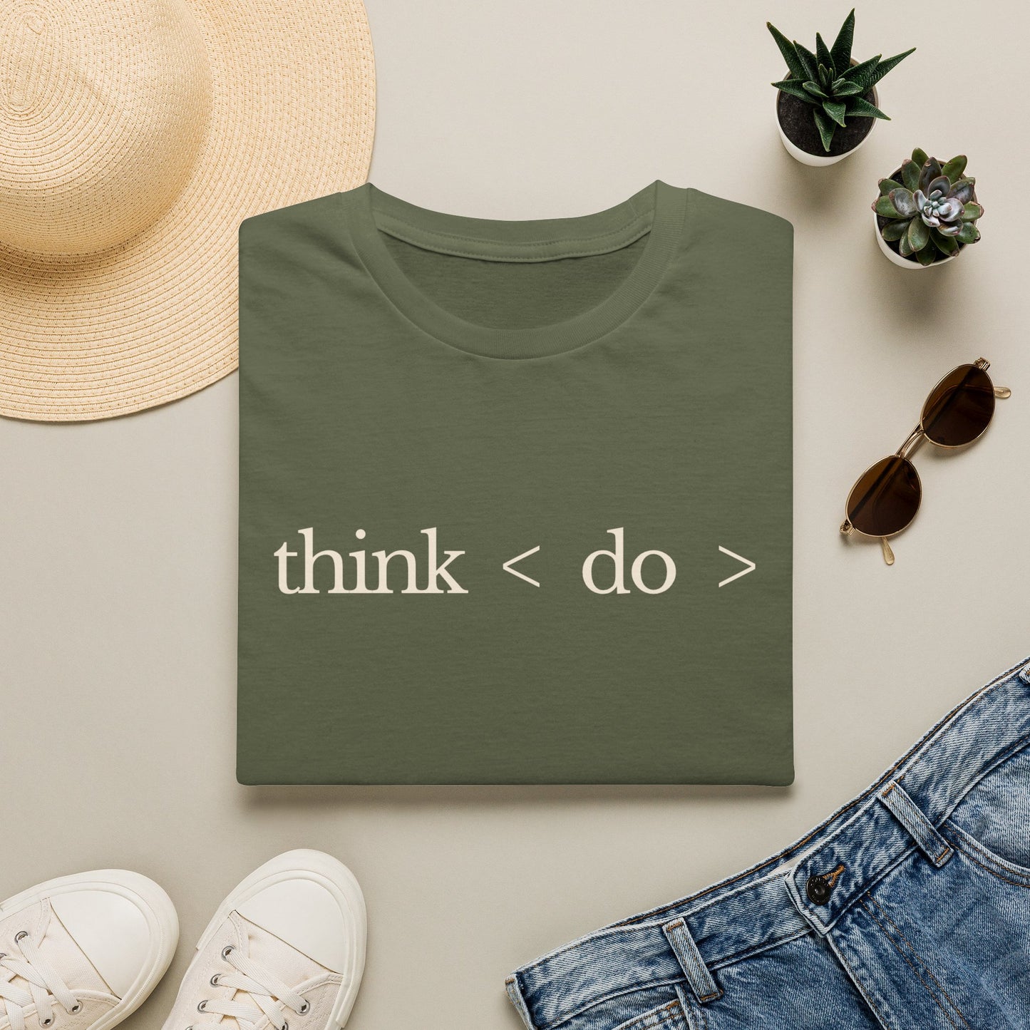 think < do > Unisex Softstyle T-Shirt | Minimalist Inspirational Tee with Momentum Back Detail