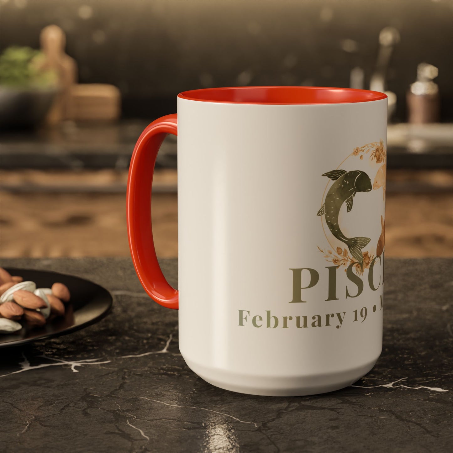 Pisces Zodiac Mug - February 19 - March 20 Astrology Coffee Cup - Two flowing fish Zodiac Sign Mug - 15 oz.
