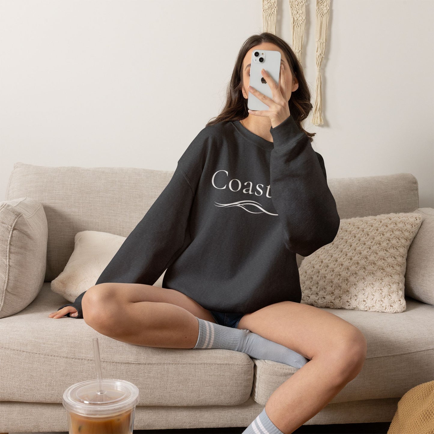 Personalize Embroidered crewneck Sweatshirt — Use your own words on front and left sleeve