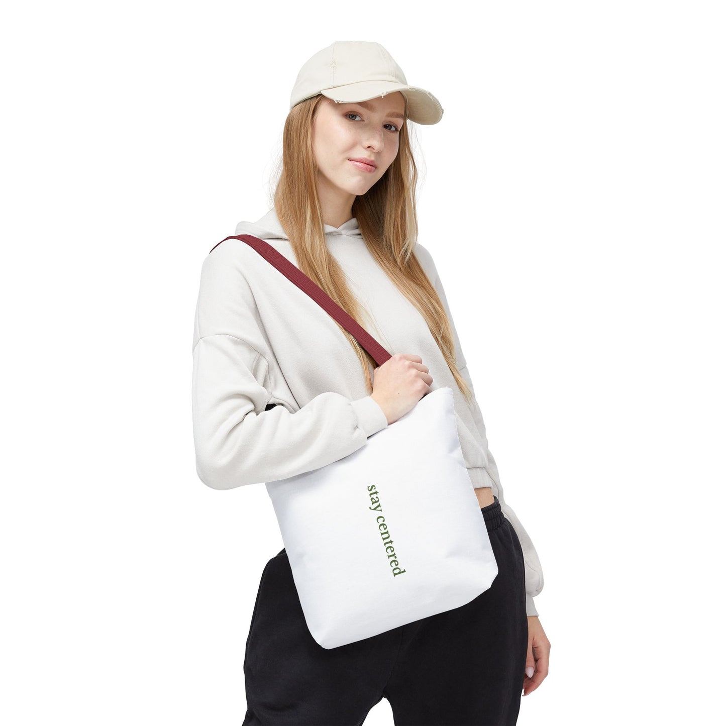 Stay Centered Minimalist Tote Bag – Neutral Wellness Aesthetic Canvas Tote | Sage Green Modern Everyday Carryall