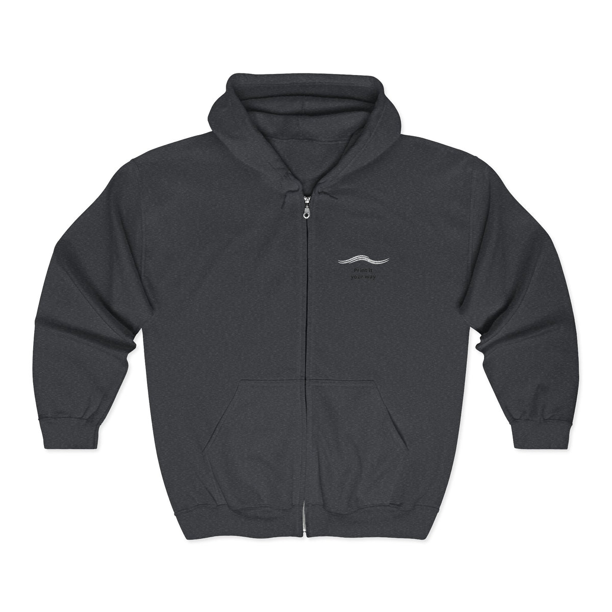 Minimal Wave Zip Hoodie — Subtle Coastal Graphic Full-Zip Sweatshirt