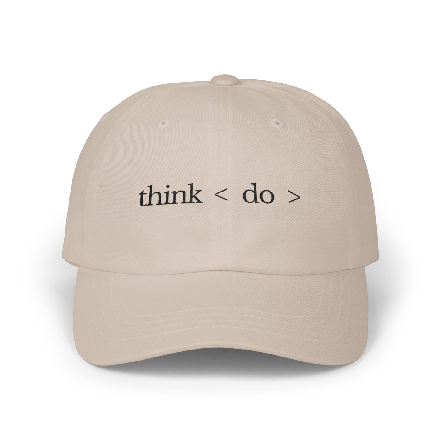 Think < Do > Minimalist Embroidered Dad Cap | Espresso Brown Thread