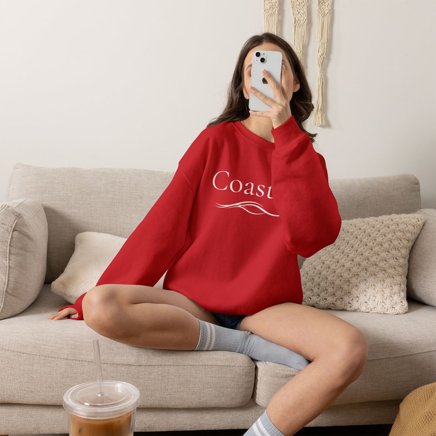 Personalize Embroidered crewneck Sweatshirt — Use your own words on front and left sleeve