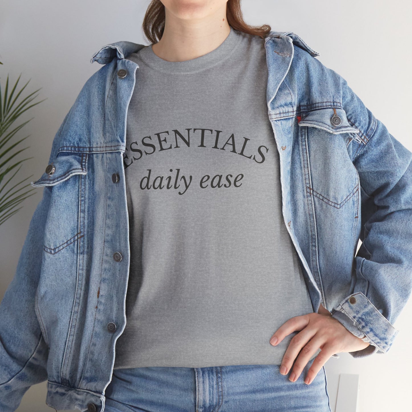 Essentials Embroidered Unisex Heavy Cotton Tee | Daily Ease Curved Text T-Shirt | Minimalist Everyday Shirt