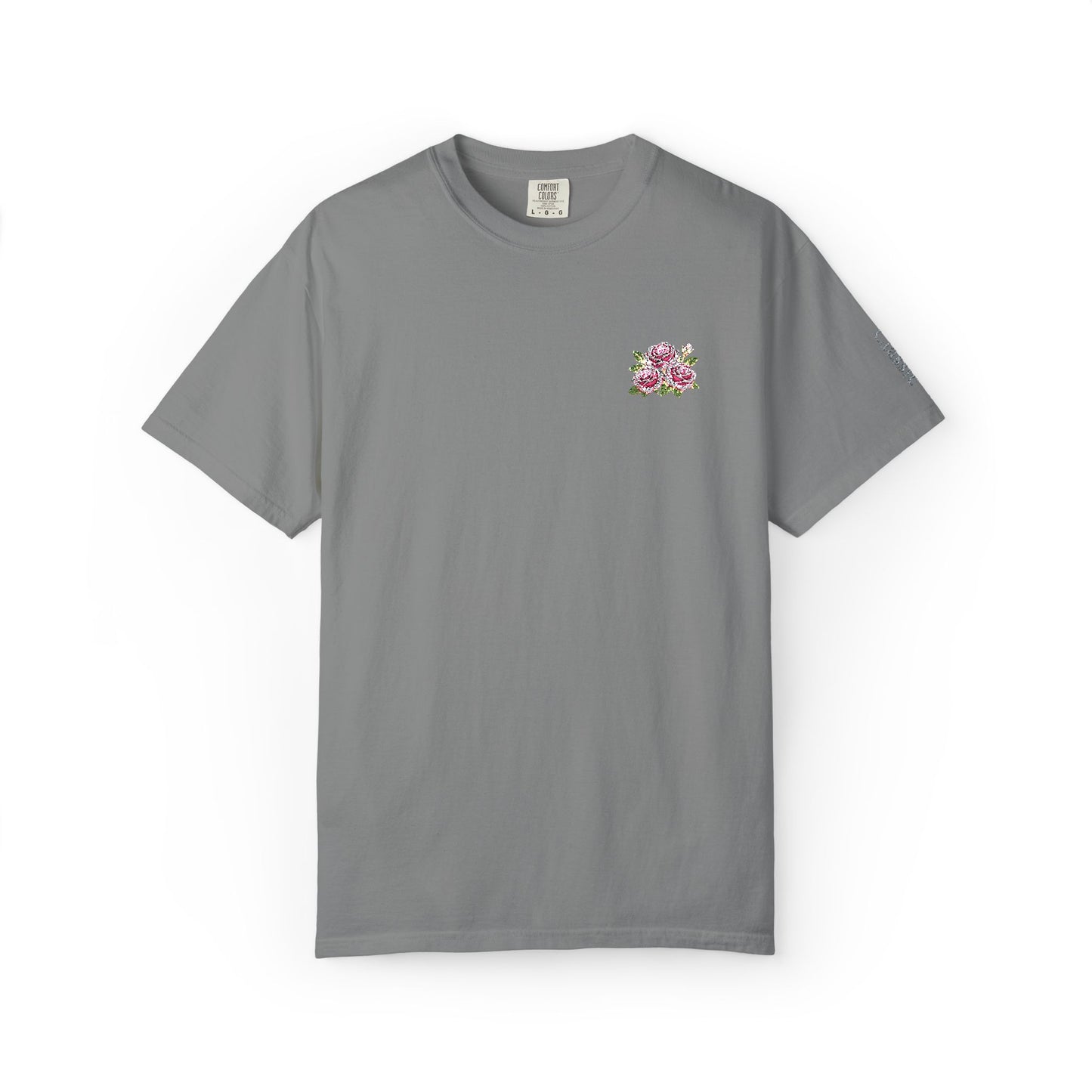 Simple Rose Bouquet Embroidered T-Shirt with Sleeve Detail