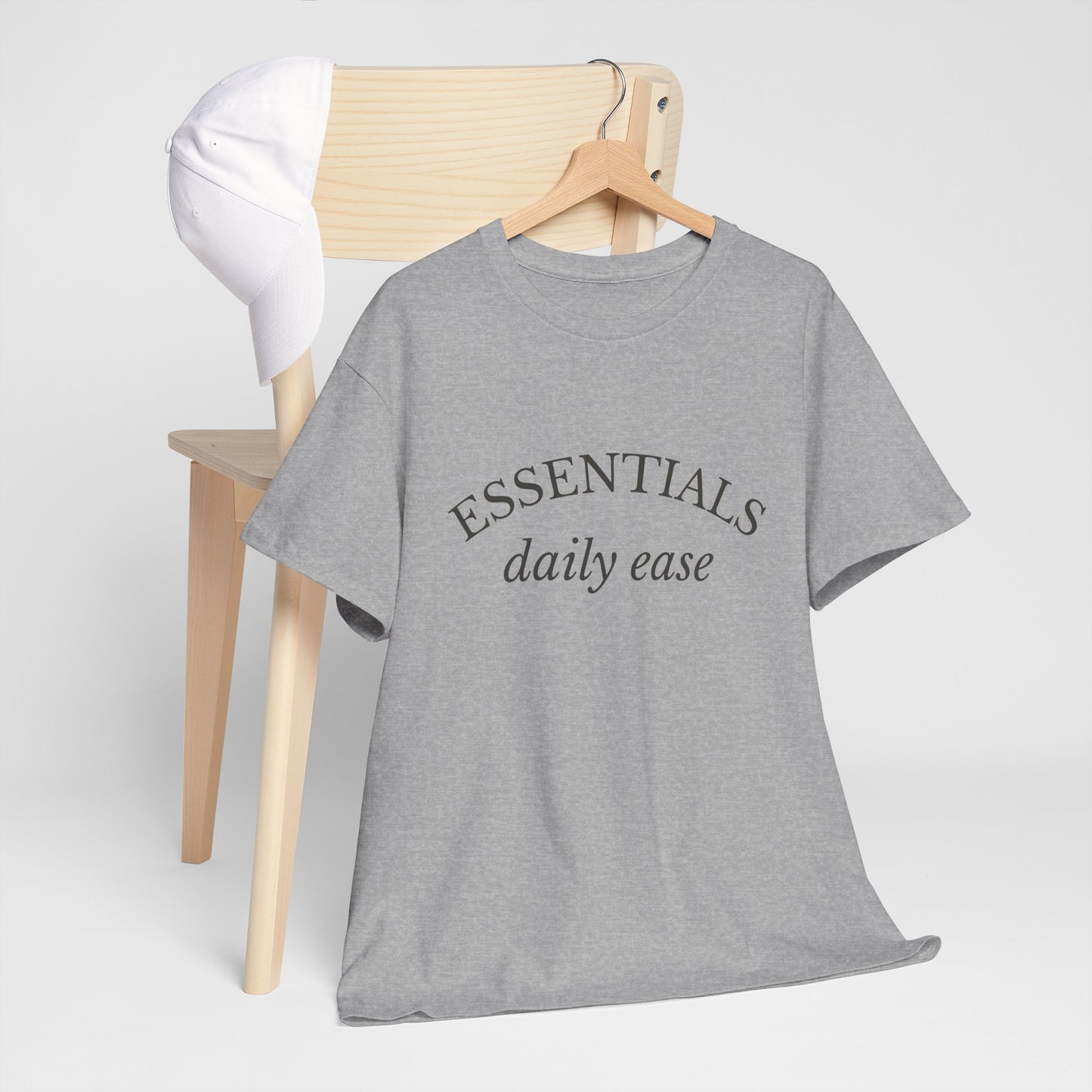 Essentials Embroidered Unisex Heavy Cotton Tee | Daily Ease Curved Text T-Shirt | Minimalist Everyday Shirt