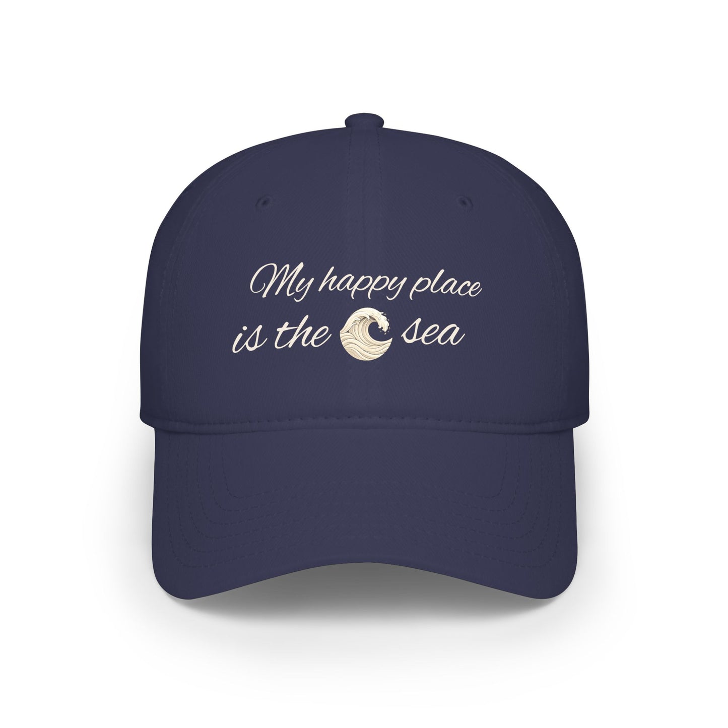 my happy place Is the sea Low Profile Baseball Cap with wave accent