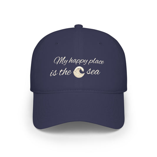 my happy place Is the sea Low Profile Baseball Cap with wave accent