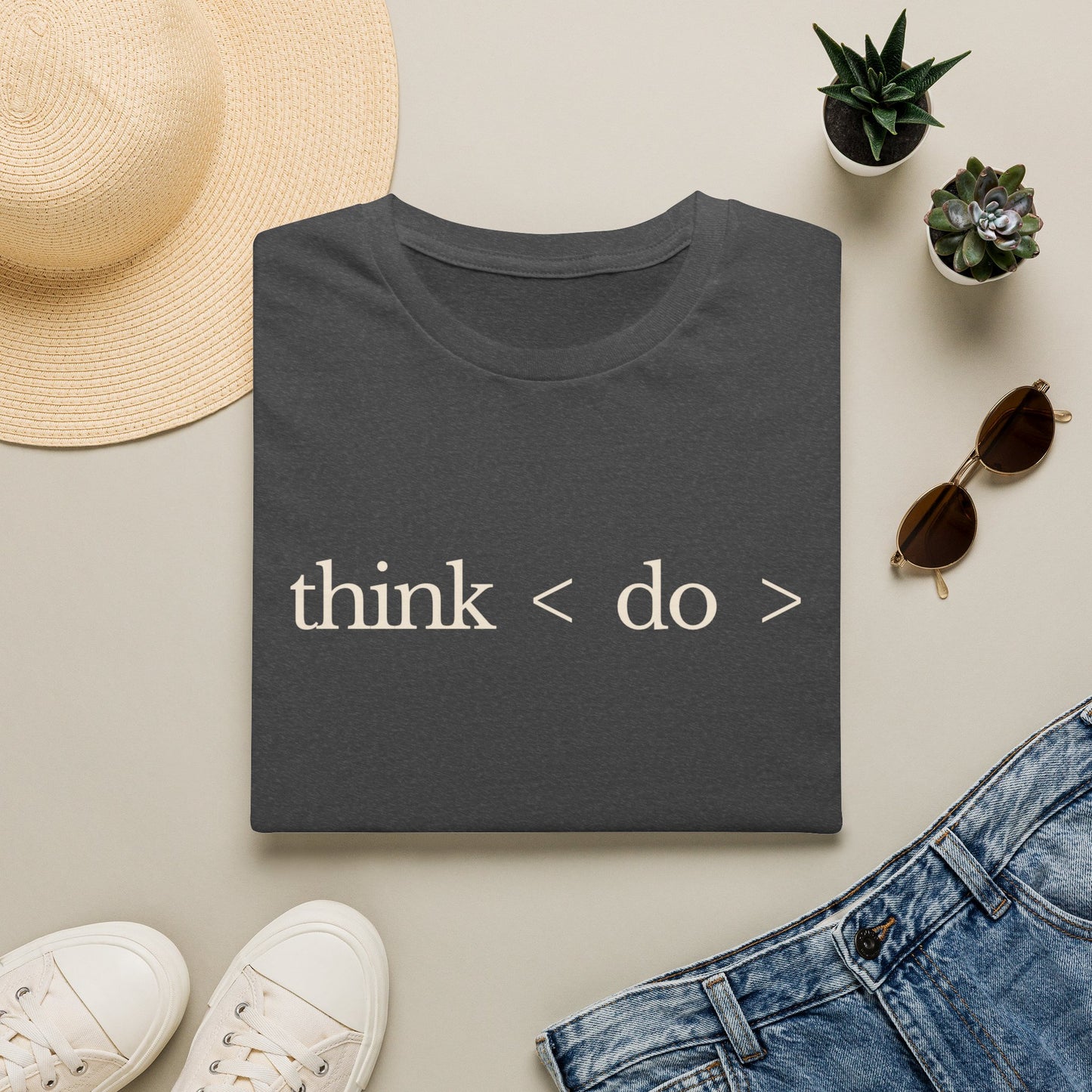 think < do > Unisex Softstyle T-Shirt | Minimalist Inspirational Tee with Momentum Back Detail