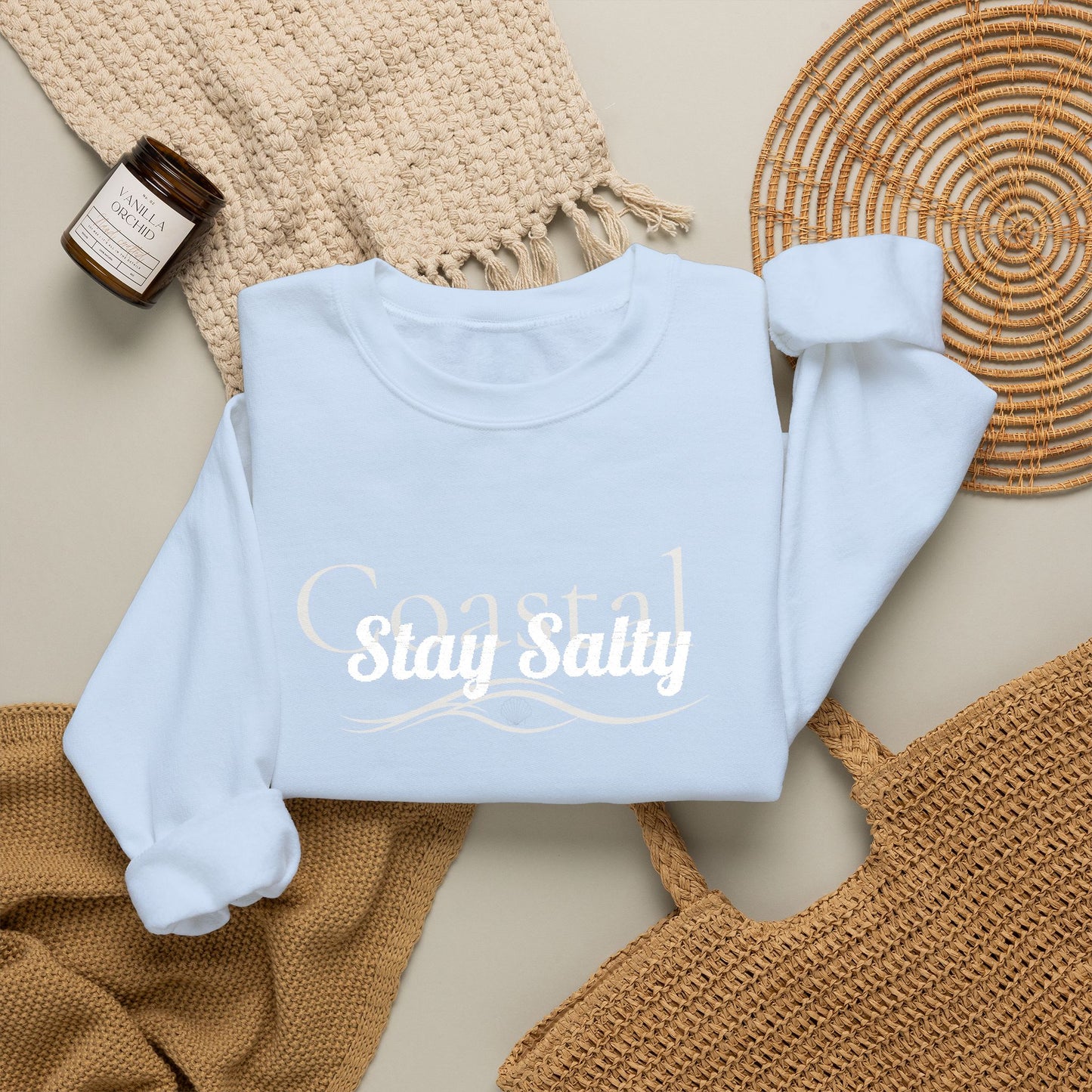 Personalize Embroidered crewneck Sweatshirt — Use your own words on front and left sleeve
