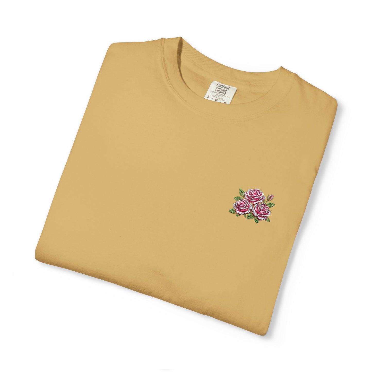Simple Rose Bouquet Embroidered T-Shirt with Sleeve Detail