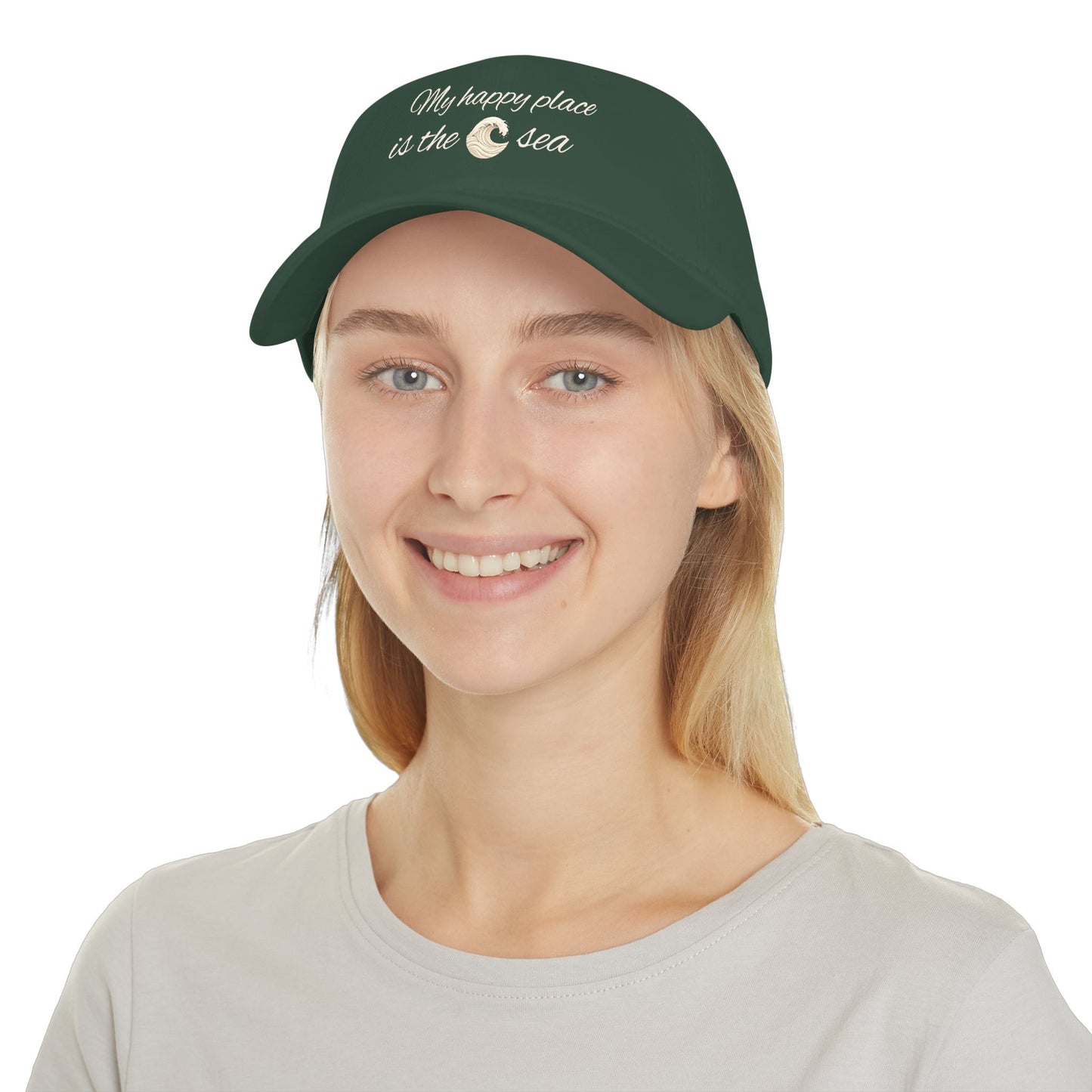 my happy place Is the sea Low Profile Baseball Cap with wave accent