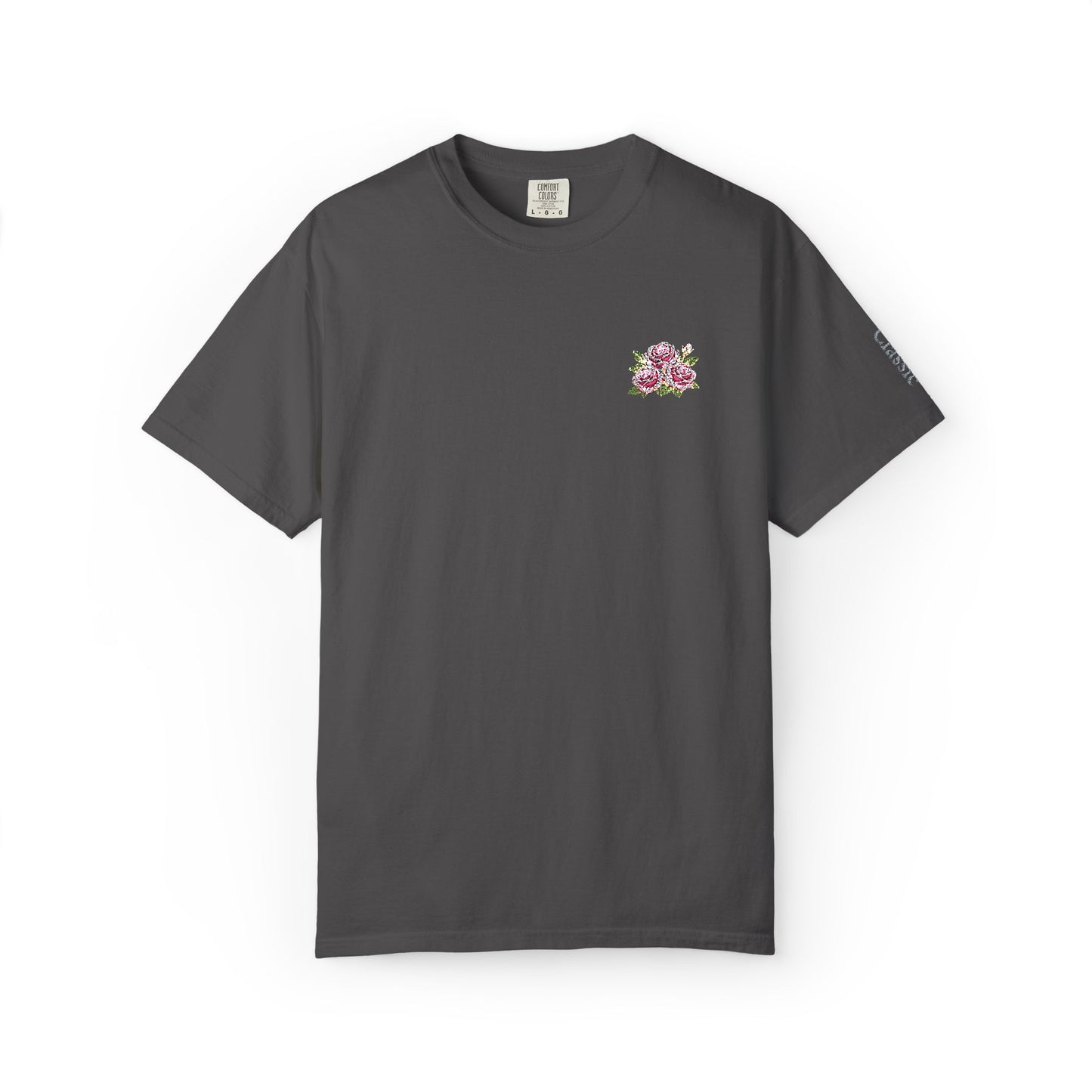 Simple Rose Bouquet Embroidered T-Shirt with Sleeve Detail
