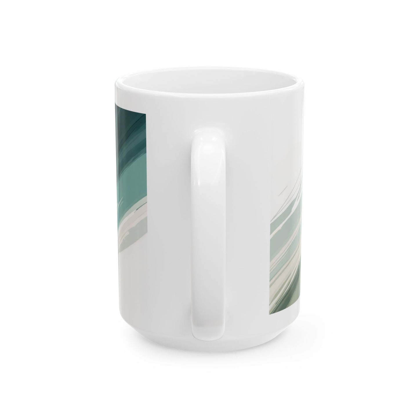 Abstract Green Brushstroke Ceramic Mug — Modern Marble Swirl Coffee Cup (15oz)