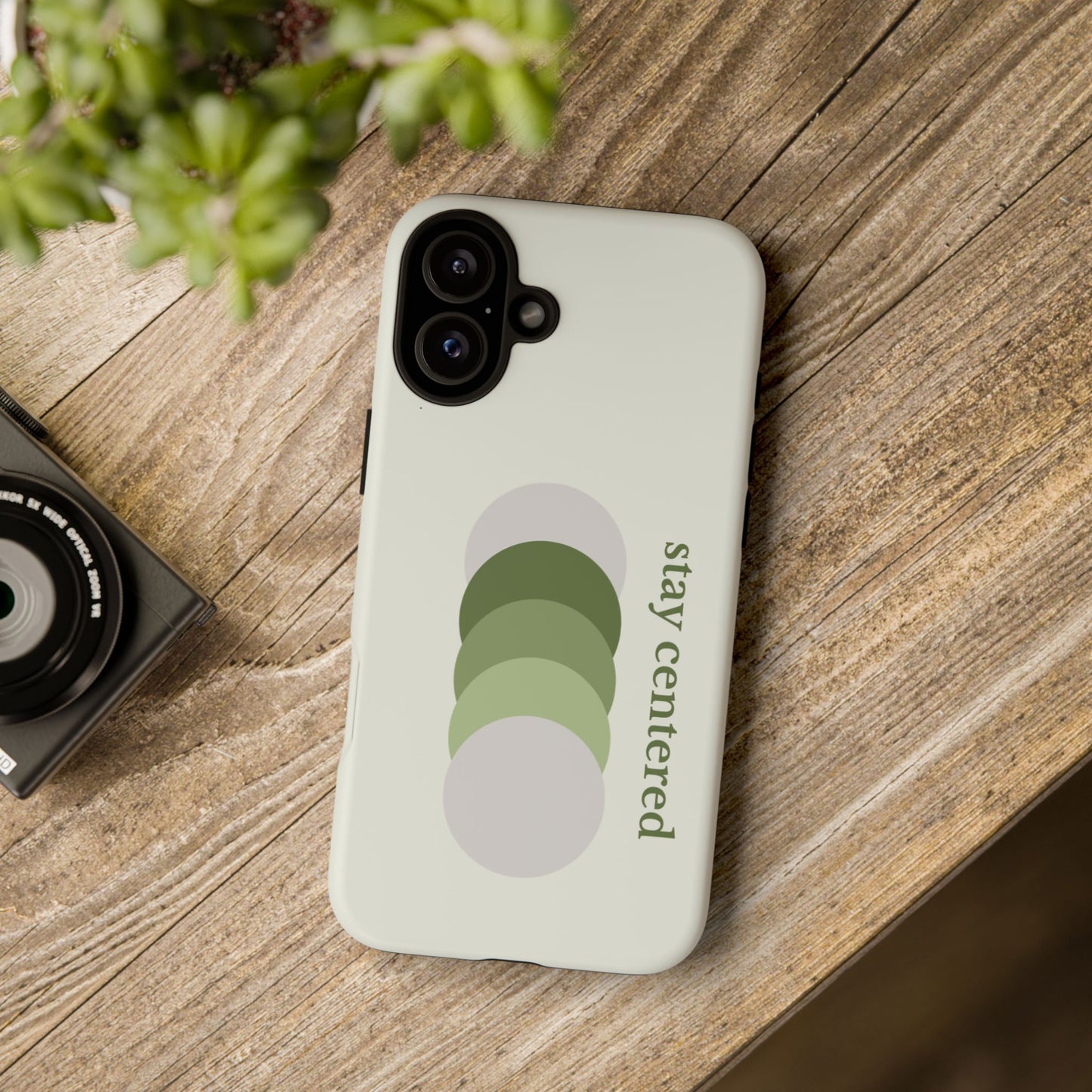 Stay Centered Minimalist Phone Case – Sage Green Wellness Aesthetic iPhone Case | Modern Neutral Protective Cover