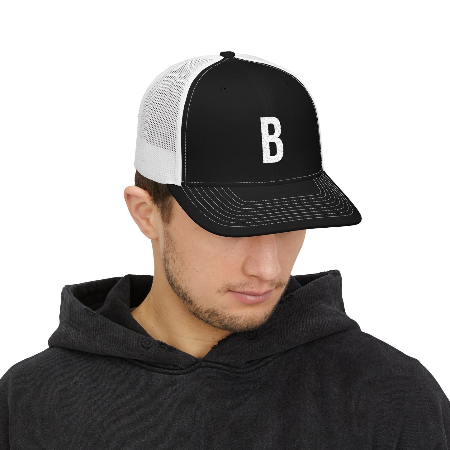 Boston (B) Embroidered Monogram Snapback Trucker Cap - Heritage Places Collection