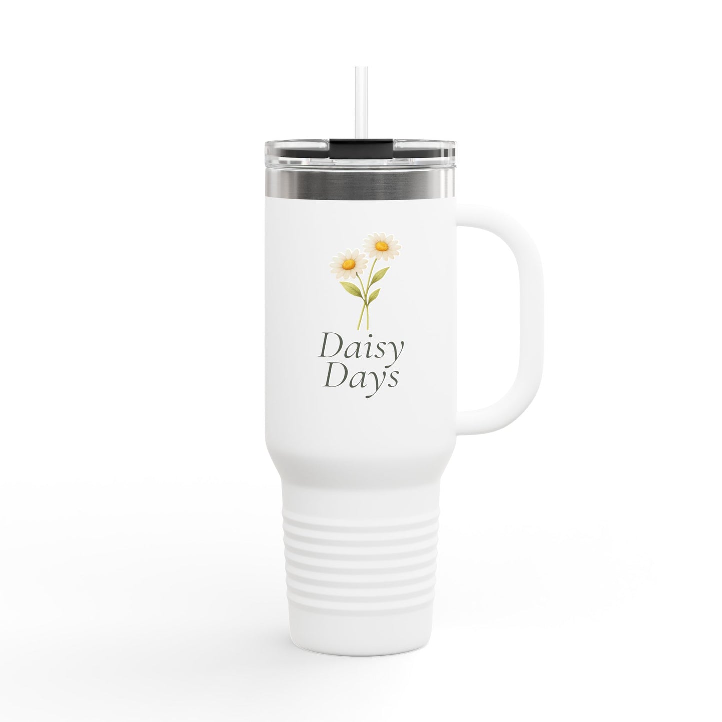 Daisy Days 40 oz Insulated Travel Mug | Floral Tumbler with Handle | Simple Daisy Drinkware