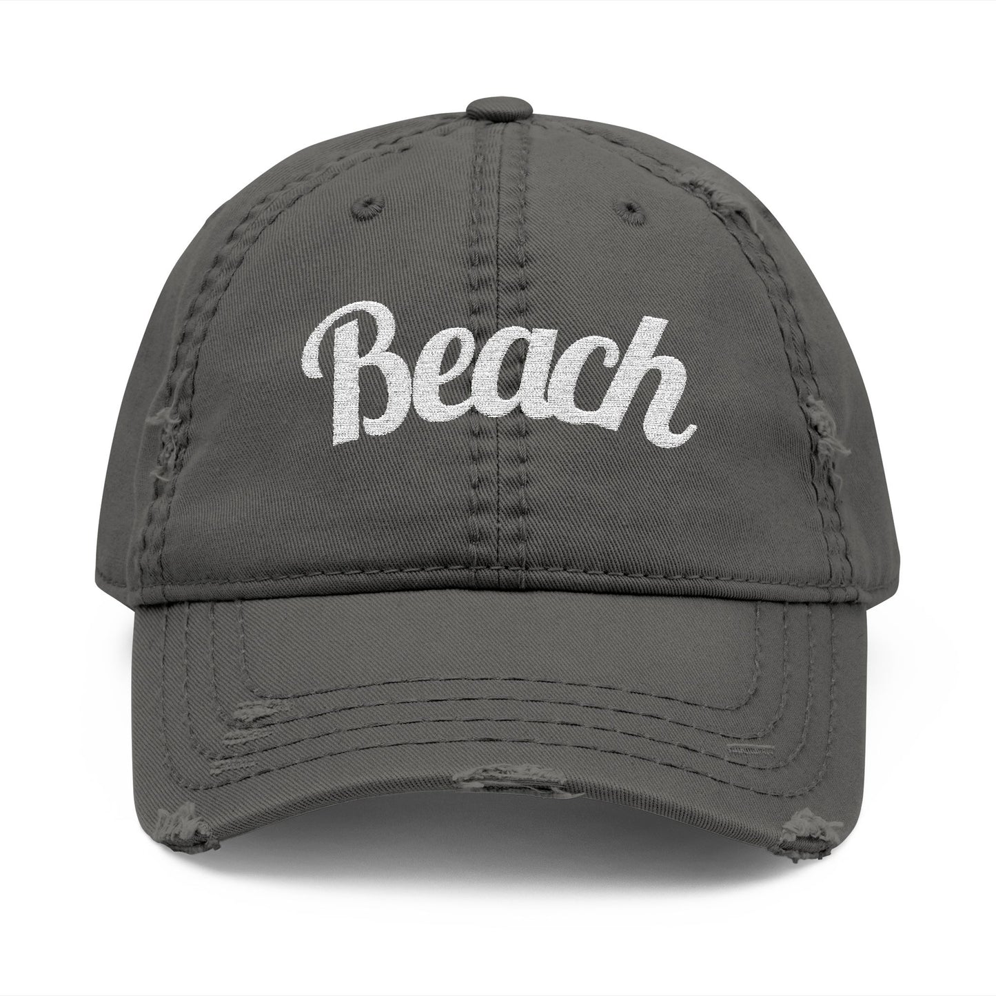 Beach Embroidered Distressed Dad Hat — Vintage Washed Baseball Cap