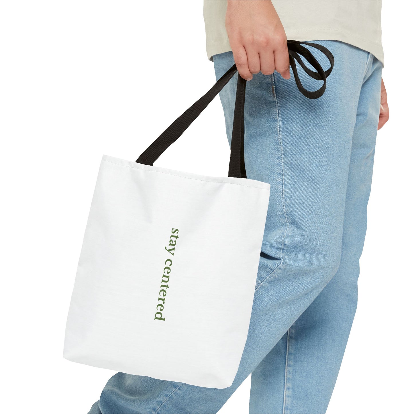 Stay Centered Minimalist Tote Bag – Neutral Wellness Aesthetic Canvas Tote | Sage Green Modern Everyday Carryall