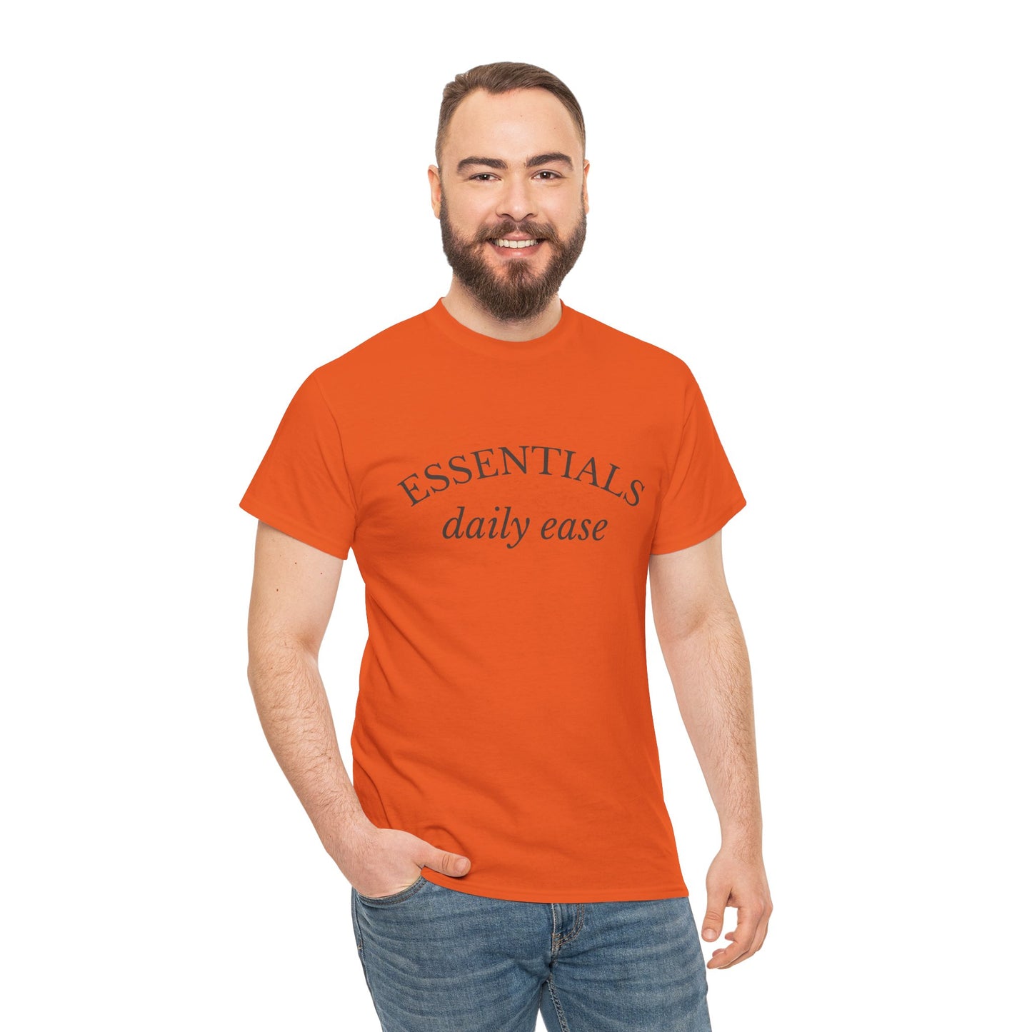 Essentials Embroidered Unisex Heavy Cotton Tee | Daily Ease Curved Text T-Shirt | Minimalist Everyday Shirt