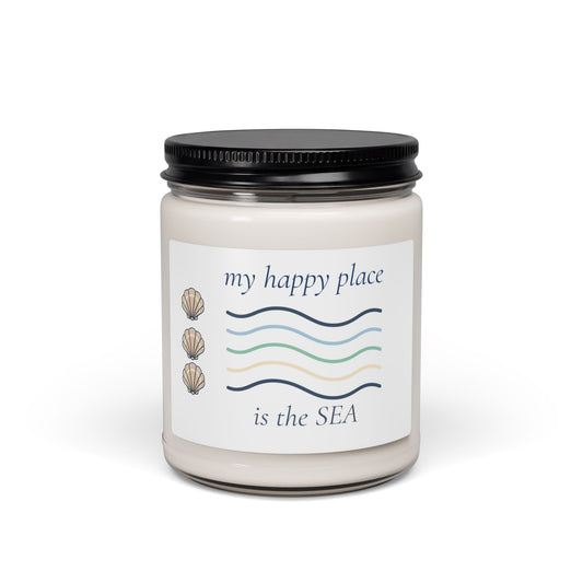 my happy place is the SEA Scented Soy Candle - Coastal Beach Jar Candle (9oz)
