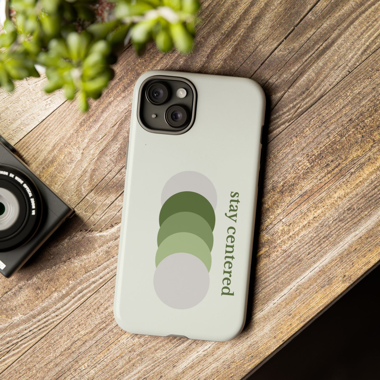 Stay Centered Minimalist Phone Case – Sage Green Wellness Aesthetic iPhone Case | Modern Neutral Protective Cover