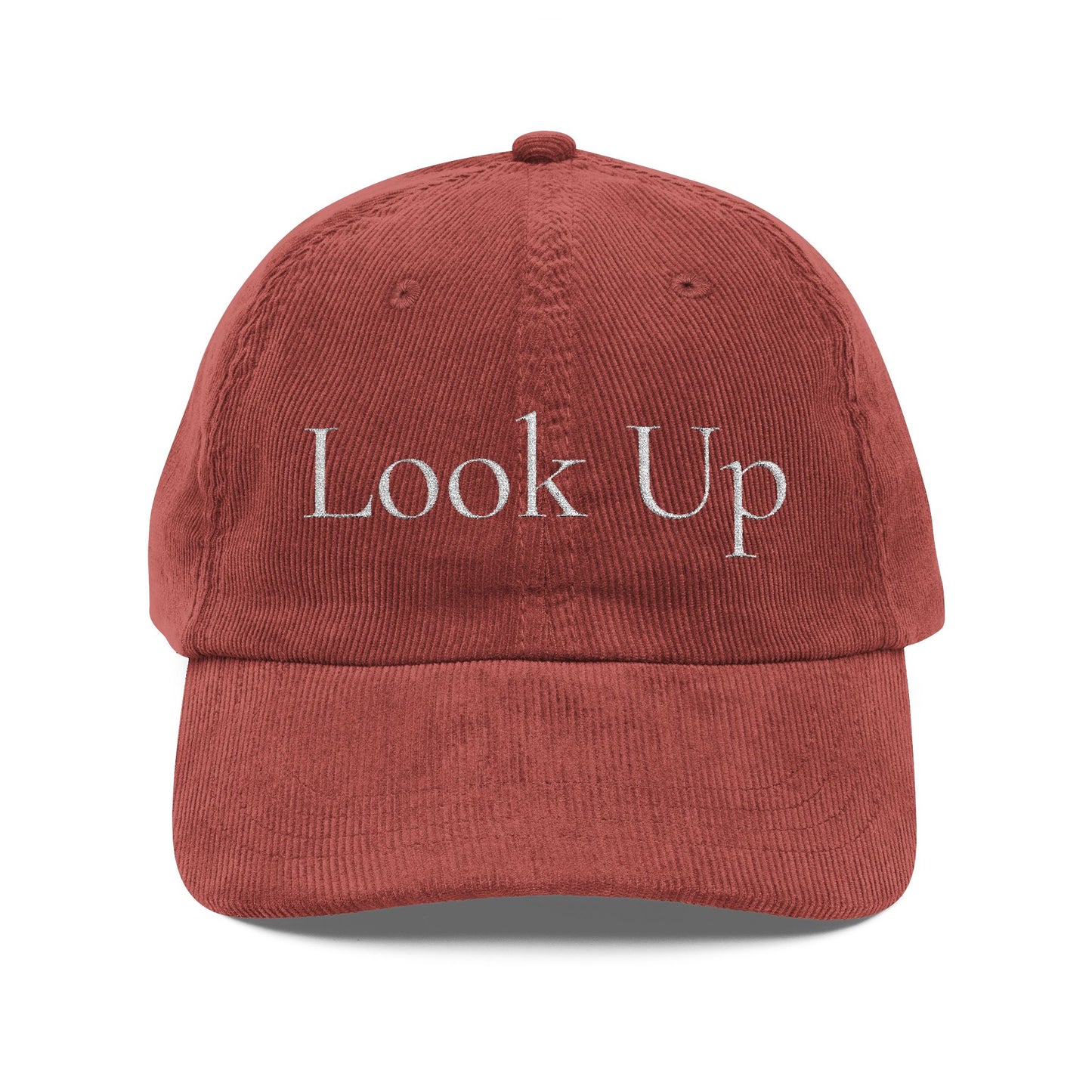Look Up Embroidered Corduroy Cap-Faith Inspired Hat with Cross on back