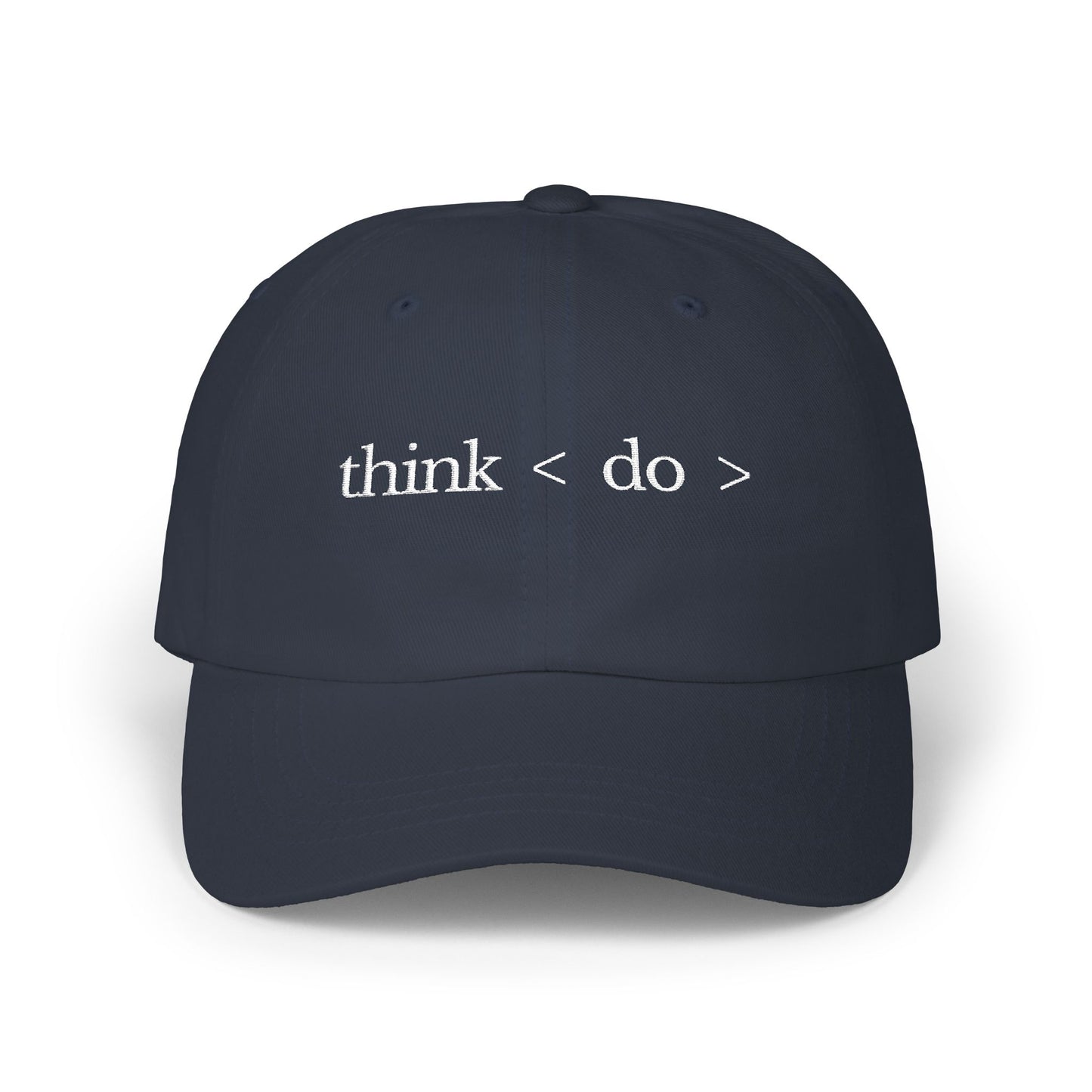 think < do > Minimalist Embroidered Dad Cap | Ivory Thread | Unisex Adjustable Hat