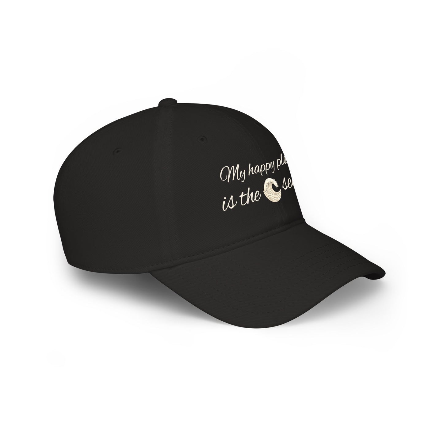 my happy place Is the sea Low Profile Baseball Cap with wave accent