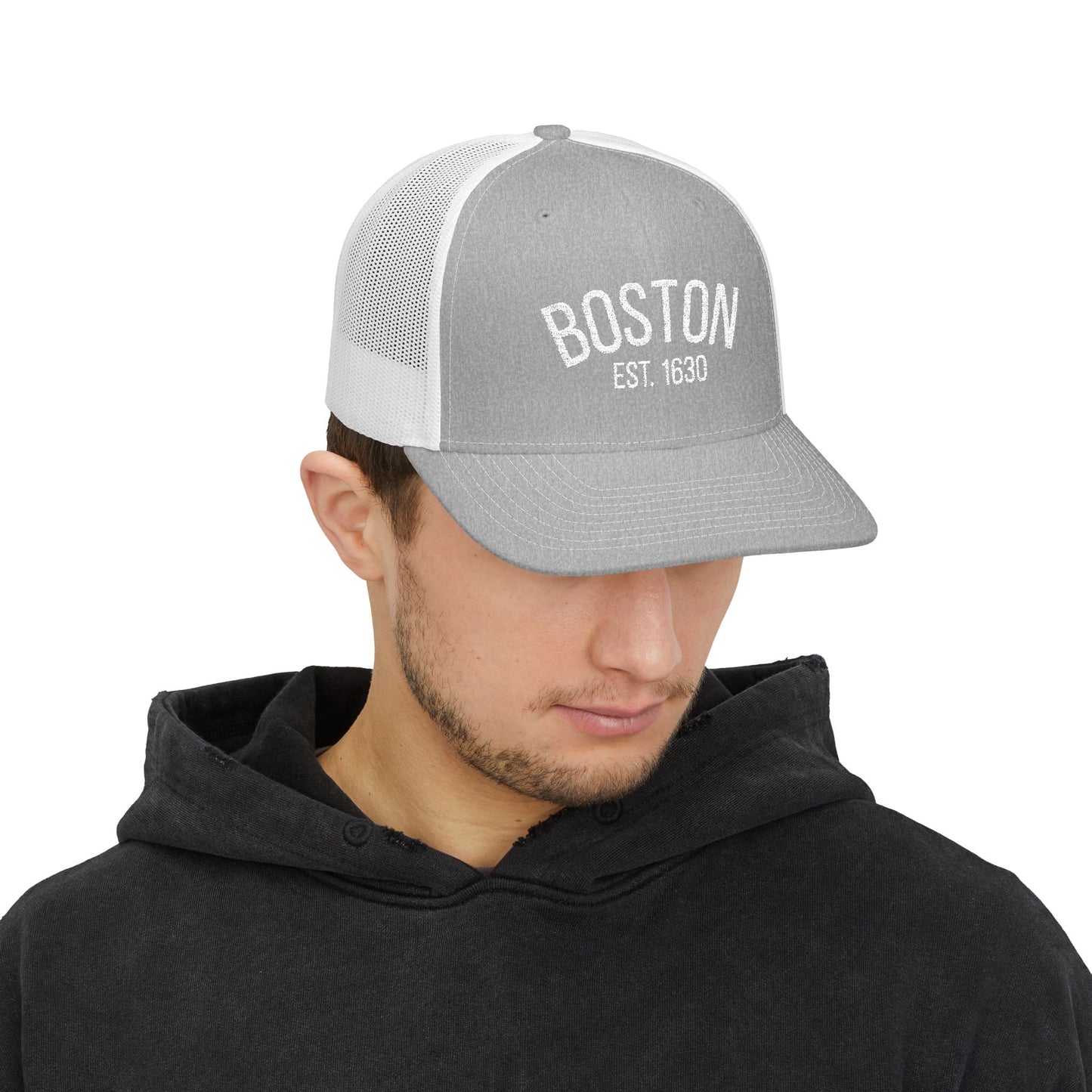 Boston Embroidered Trucker Cap — 'BOSTON EST. 1630' Snapback Hat