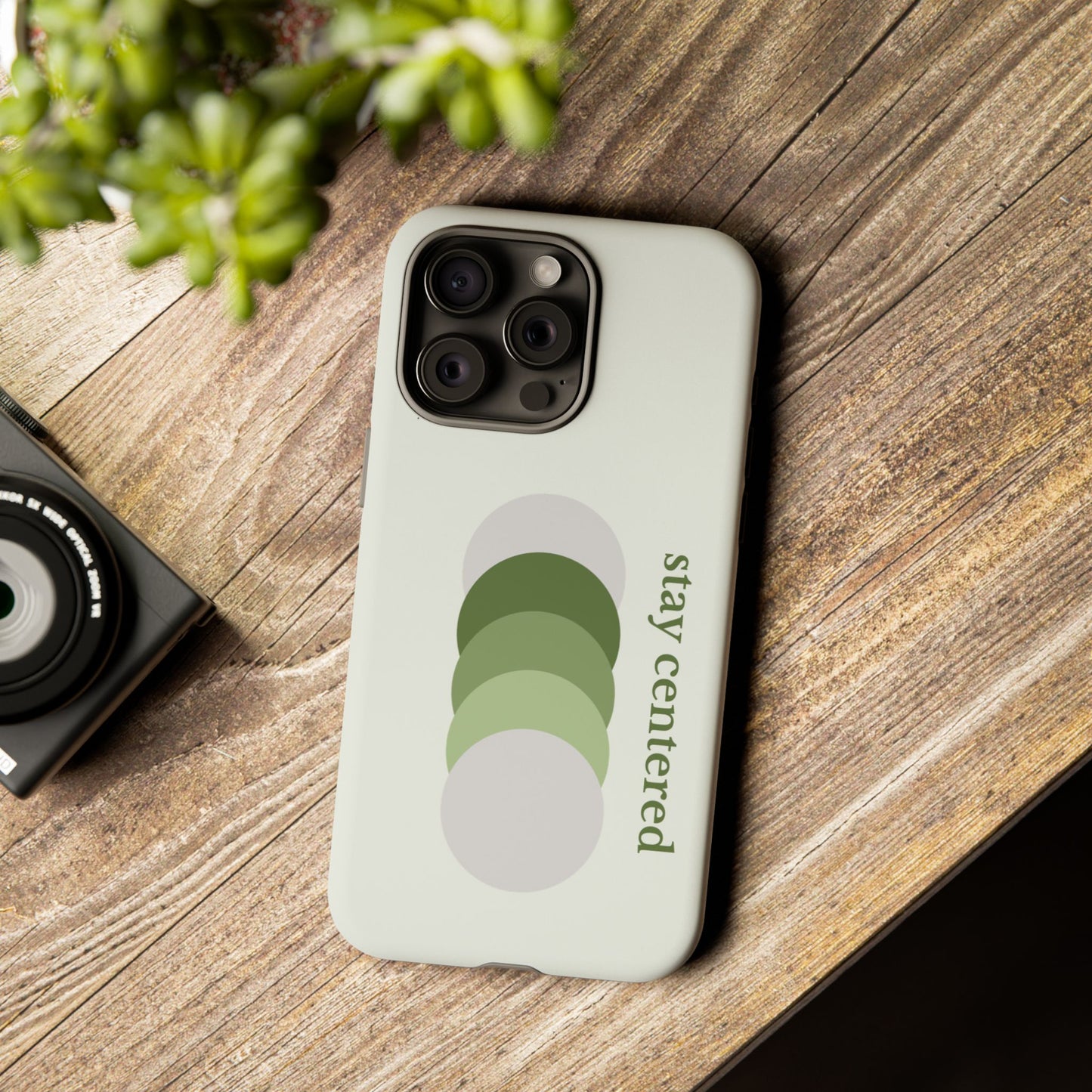 Stay Centered Minimalist Phone Case – Sage Green Wellness Aesthetic iPhone Case | Modern Neutral Protective Cover