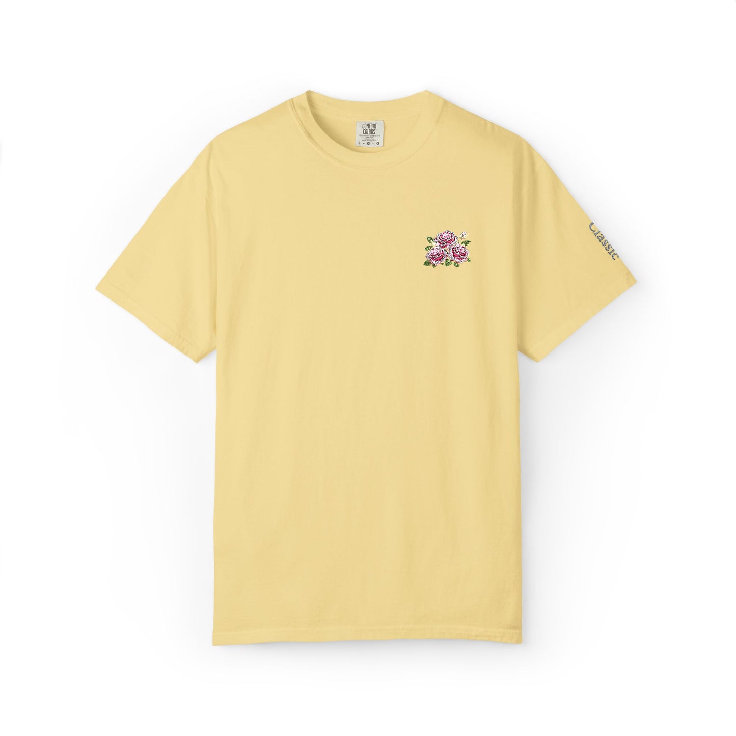 Simple Rose Bouquet Embroidered T-Shirt with Sleeve Detail