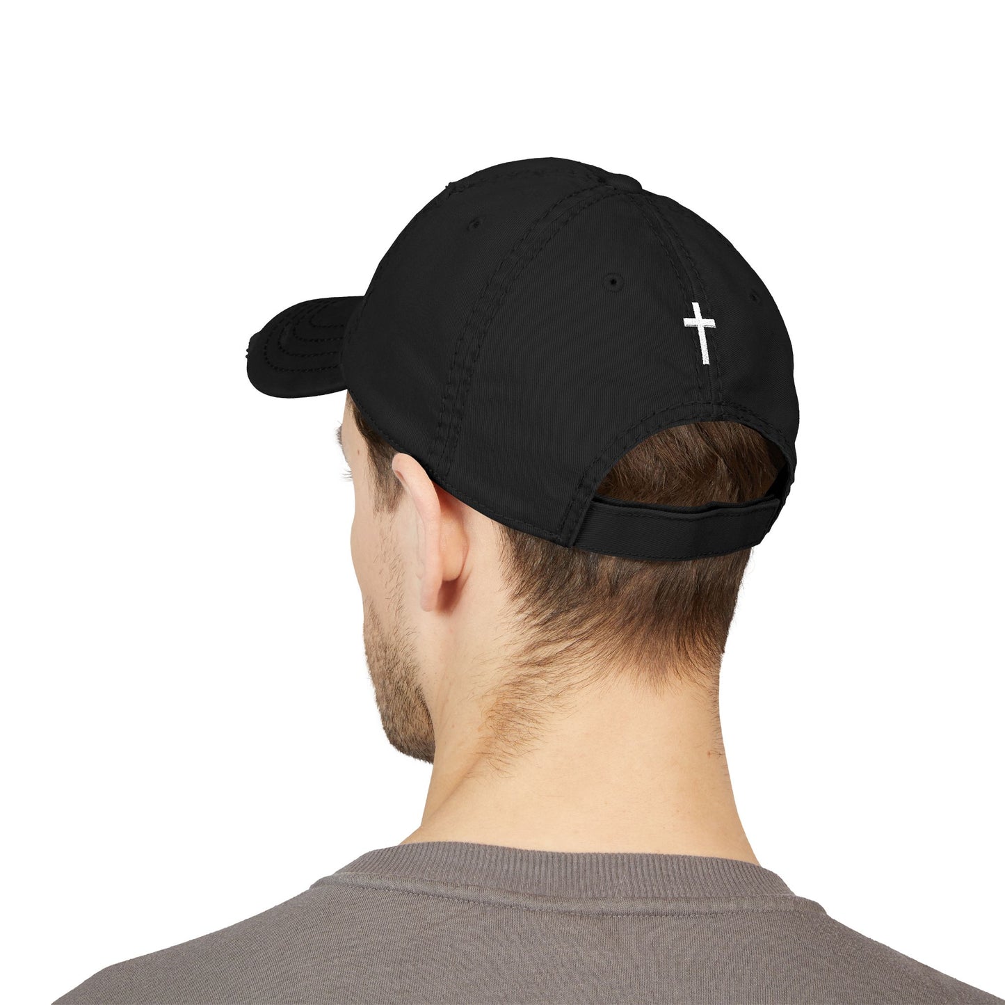 LA Monogram Distressed Dad Hat (Embroidery) Minimalist Faith Hat with Cross/Vintage Style Cap