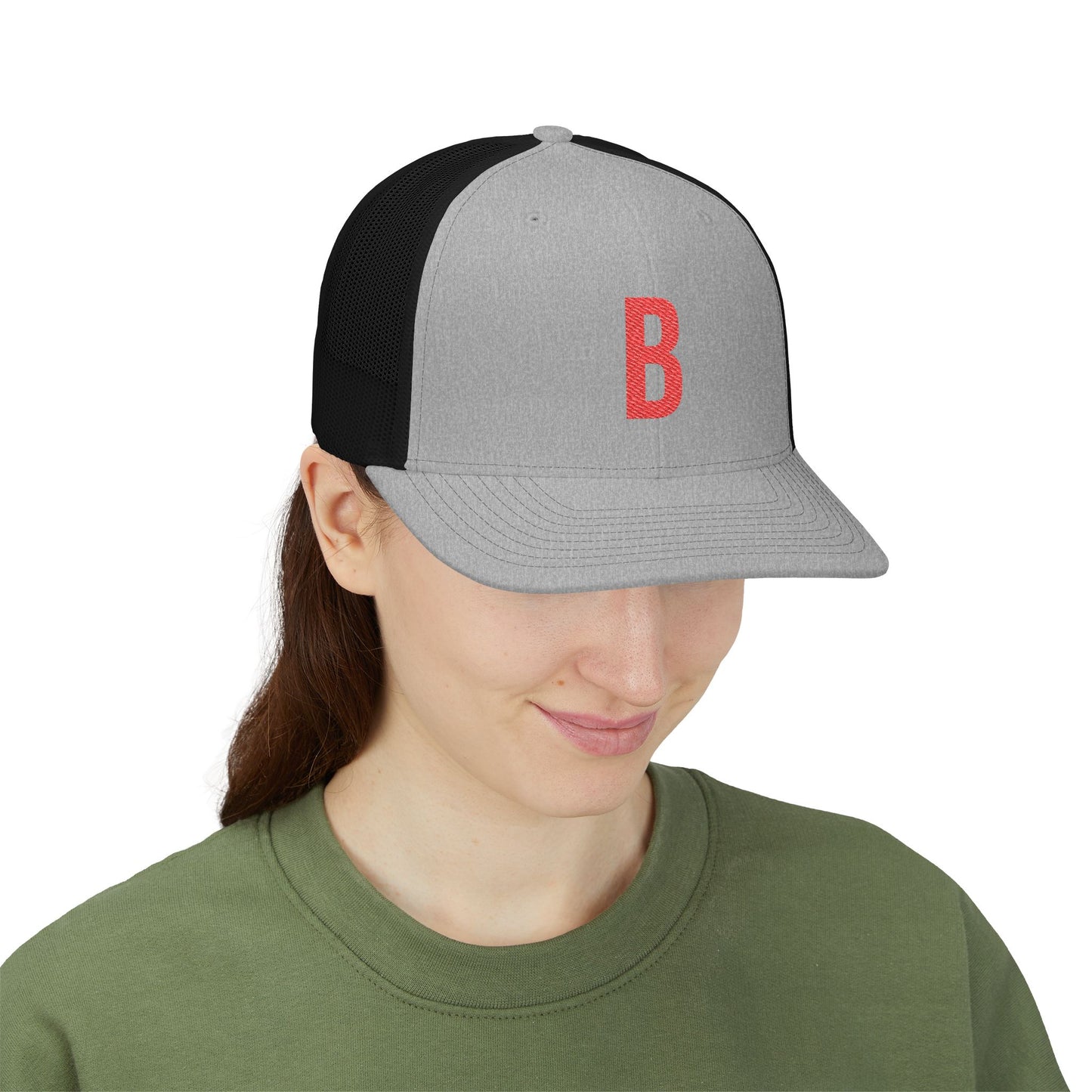 Boston (B) red embroidered Monogram Snapback Trucker Cap - Heritage Places Collection