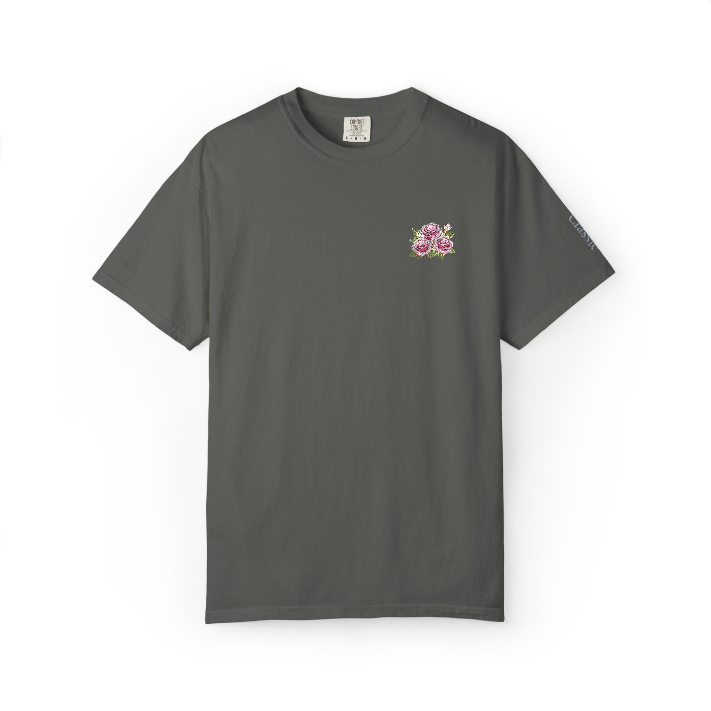 Simple Rose Bouquet Embroidered T-Shirt with Sleeve Detail
