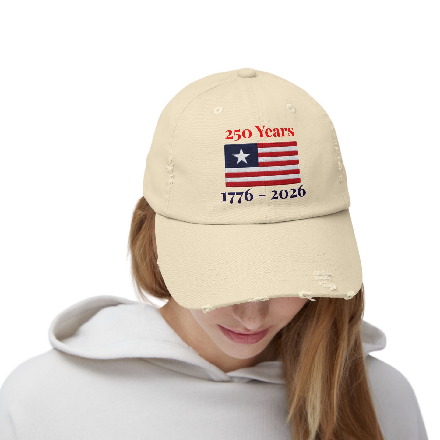 USA 250 Years Embroidered Distressed Dad Cap | 1776–2026 Patriotic Flag Hat