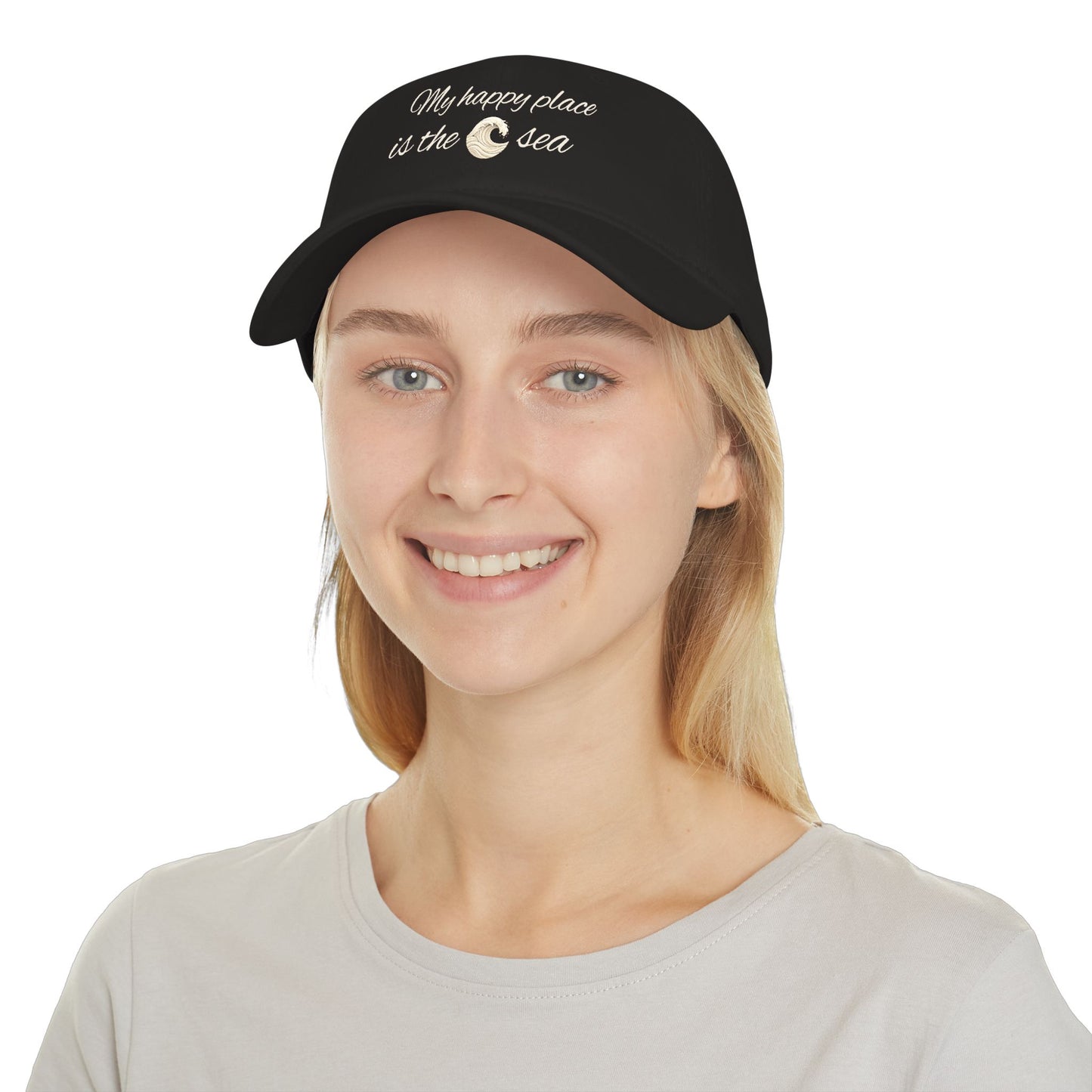my happy place Is the sea Low Profile Baseball Cap with wave accent