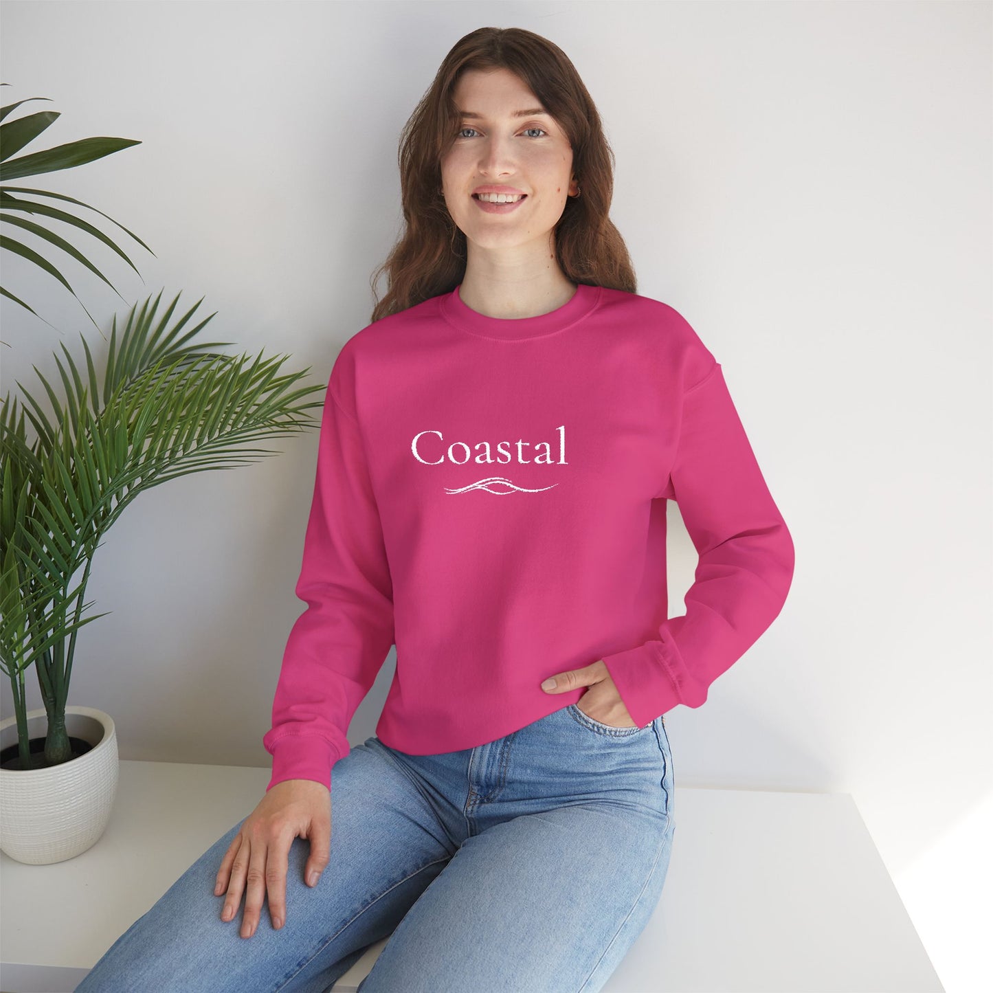 Coastal Crewneck Sweatshirt — Minimal Nautical Wave Graphic
